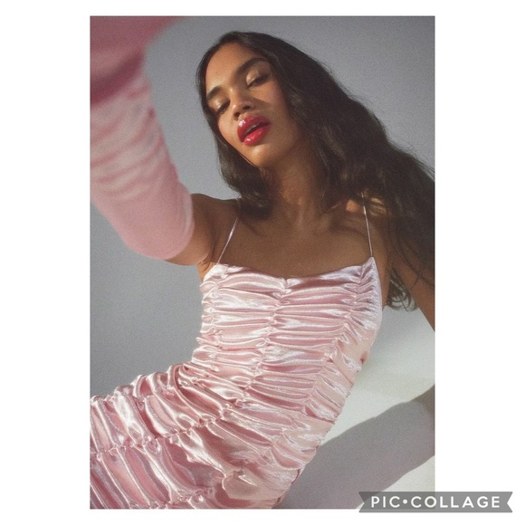 Urban Outfitters Iris Pink Satin Ruched Mini Dress Size Medium - Picture 12 of 14